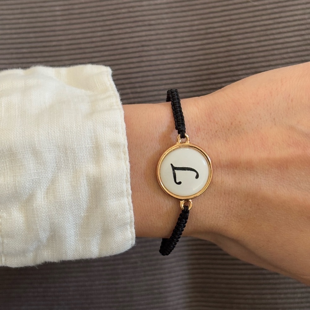 Gold Circle Initial Bracelet with Black Cord - Picture 2 of 4